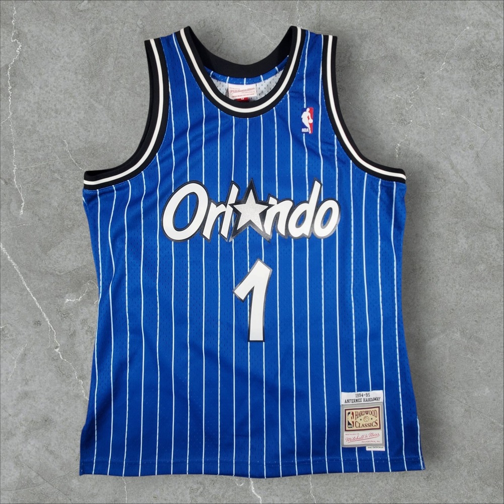 Mitchell Ness Jersey Men L Blue Anfernee Hardaway 1994 Orlando Magic Pinstripe